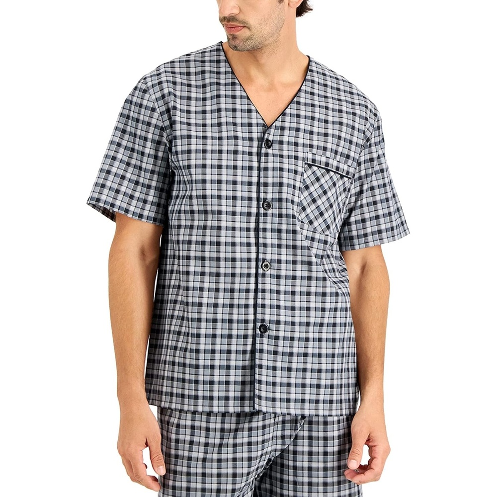 image:imageHanes Mens Hanes Short Sleeve Pj SetBlackGrey Plaid