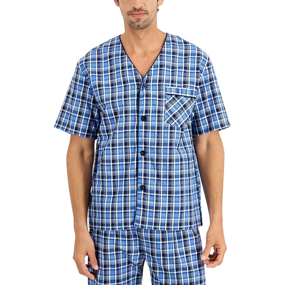 image:imageHanes Mens Hanes Short Sleeve Pj SetBlue Plaid