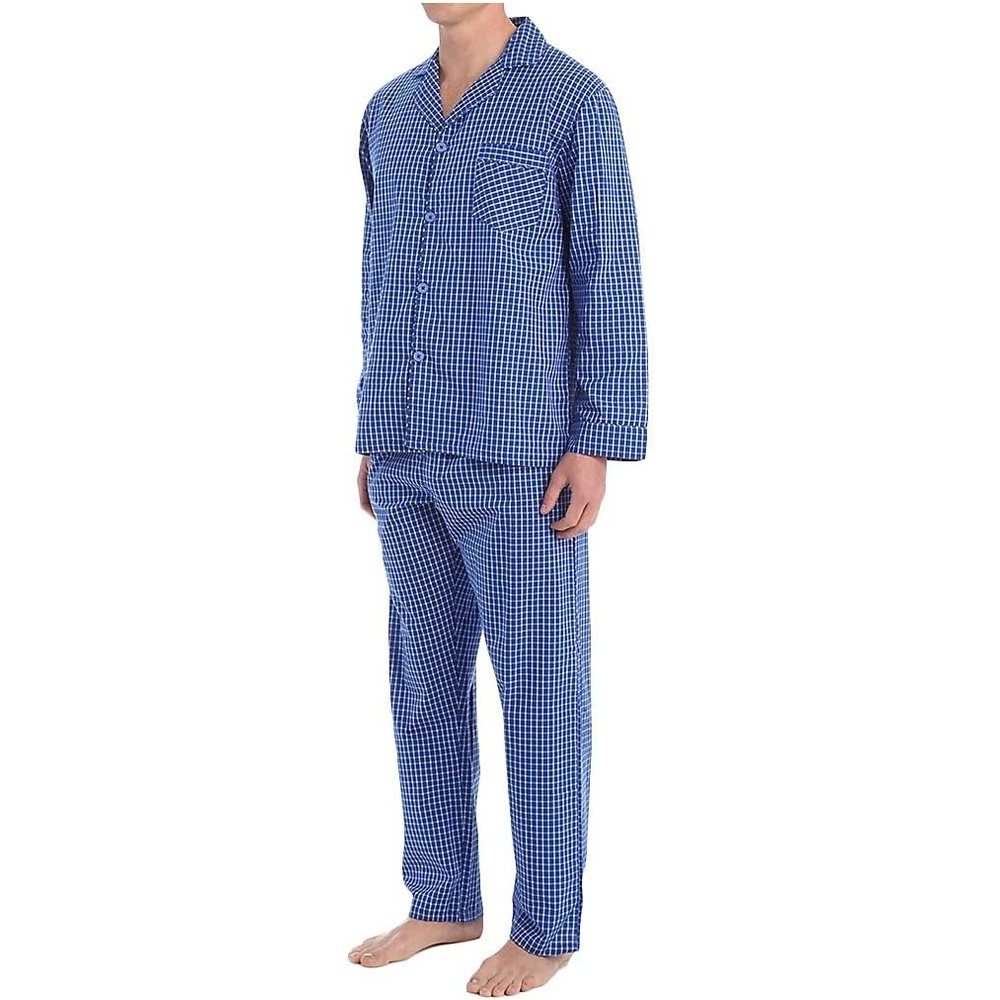 image:imageHanes Mens Woven PlainWeave Pajama SetBlue Check