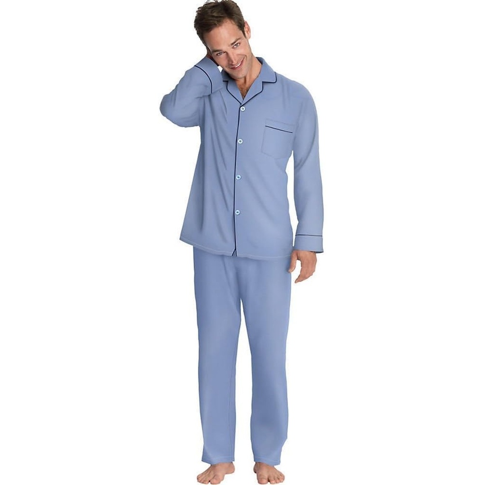image:imageHanes Mens Woven PlainWeave Pajama SetMedium Blue