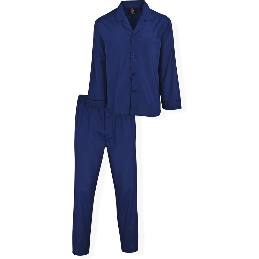 image:imageHanes Mens Woven PlainWeave Pajama SetNavy Heather