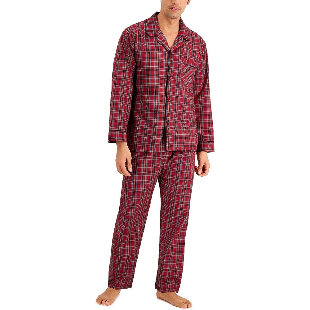 image:imageHanes Mens Woven PlainWeave Pajama SetRed