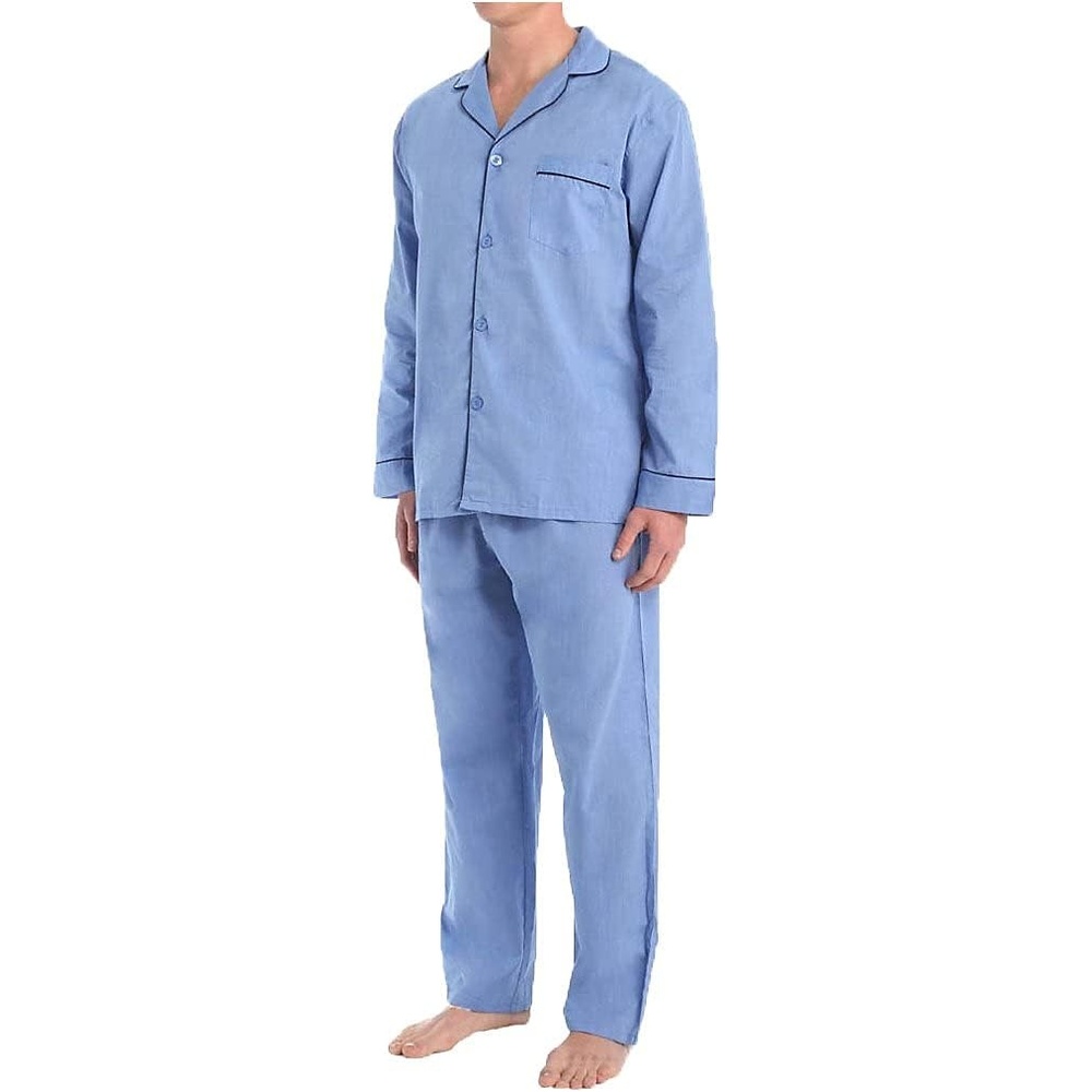 image:imageHanes Mens Woven PlainWeave Pajama SetSolid Blue