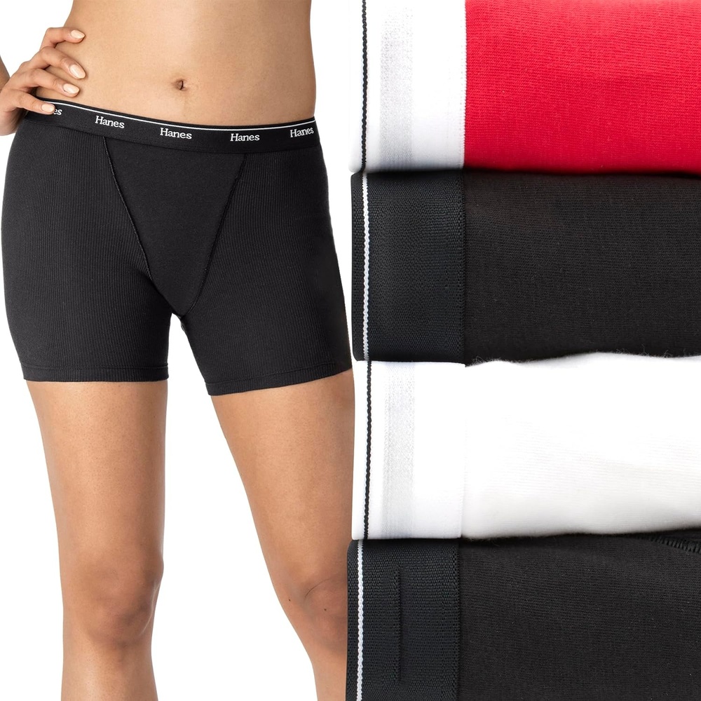 image:imageHanes Originals Womens MidThigh Boxer Brief Pack Stretch Cotton Underwear 4PackBasic Color Mix
