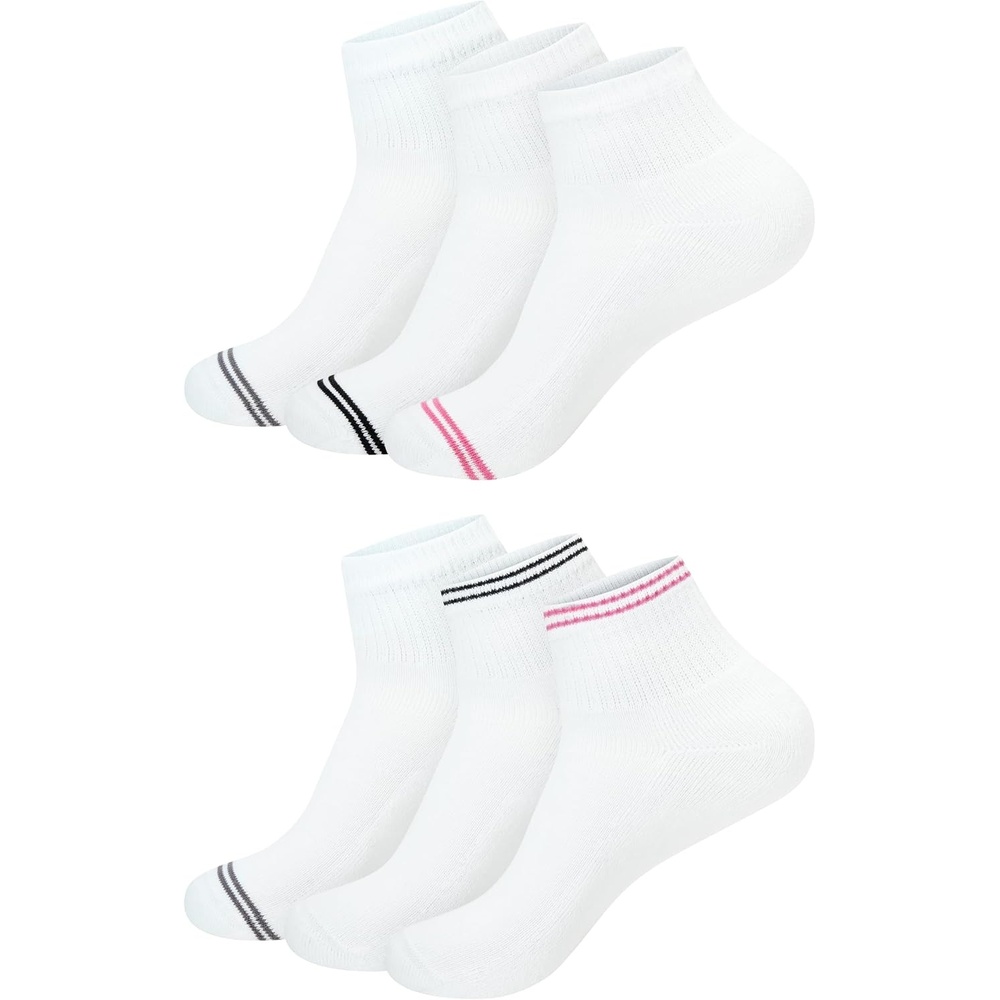 image:imageHanes Womens Crew Ankle amp No Show Socks 6 Pairs Cushioned Quarter Socks for Women Shoe Sizes 59 amp 812White With Stripes
