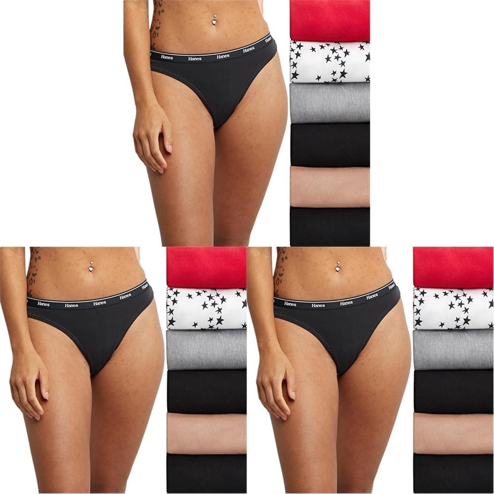 image:imageHanes Womens Originals Thong Panties Breathable Stretch Cotton Underwear Assorted 6packBasic Color Mix