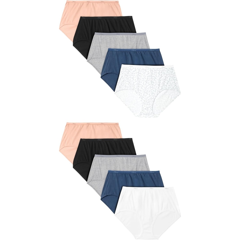 image:imageHanes Womens Underwear Pack 10Pack FullCoverage Cotton Blend Panties MoistureWicking Underwear for WomenPinkBlackGrey HeatherNavyTea FloralWhite Brief