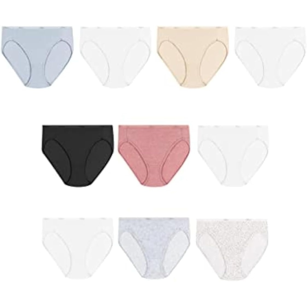 image:imageHanes Womens Underwear Pack 10Pack FullCoverage Cotton Blend Panties MoistureWicking Underwear for WomenPinkBlackGrey HeatherNavyTea FloralWhite Hicut