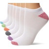 Hanes Women’s 6-Pair Comfort Fit No Show Socks(White With Color Pops – 6 Pack)