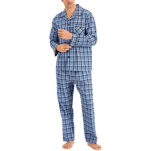 Hanes Men’s Woven Plain-Weave Pajama Set(Blue Green Plaid)