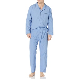 Hanes Men’s Woven Plain-Weave Pajama Set(Blue Solid)