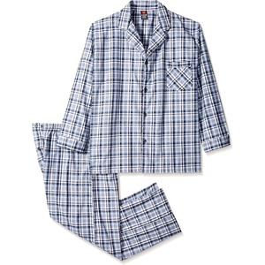 Hanes Men’s Woven Plain-Weave Pajama Set(Grey/White Plaid)