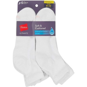 Hanes Women’s Crew, Ankle & No Show Socks, 6 Pairs, Cushioned Quarter Socks for Women, Shoe Sizes 5-9 & 8-12(White)