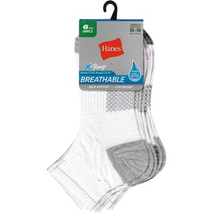 Hanes Women’s Socks, Lightweight Breathable Socks, No Show and Super No Show, 6-Pack(White With Gray)