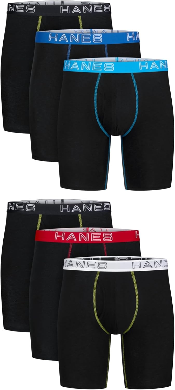 image:imageHanes Mens Boxer Brief Underwear Pack Stretch Cotton Boxer Briefs for Men Moisturewicking 6packBlack