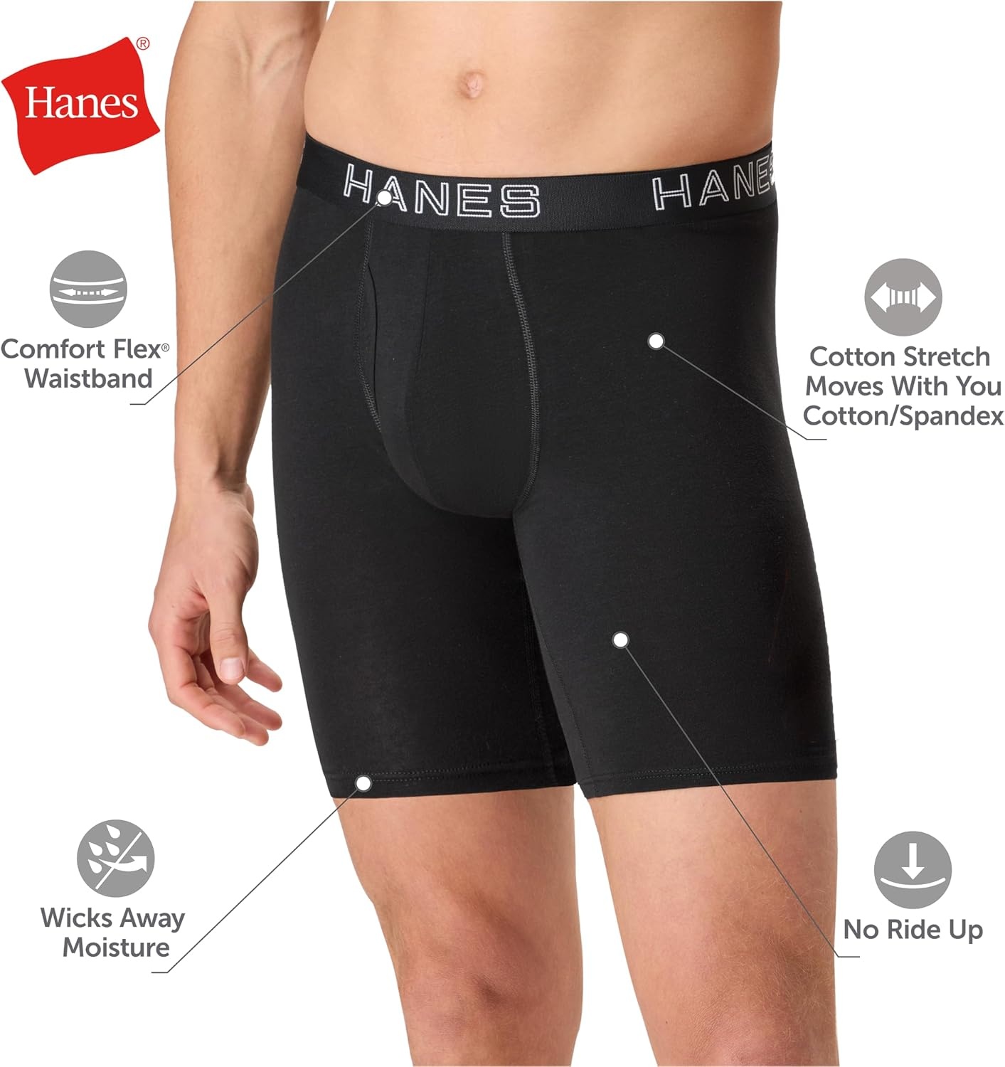 image:imageHanes Mens Boxer Brief Underwear Pack Stretch Cotton Boxer Briefs for Men Moisturewicking 6packBlack