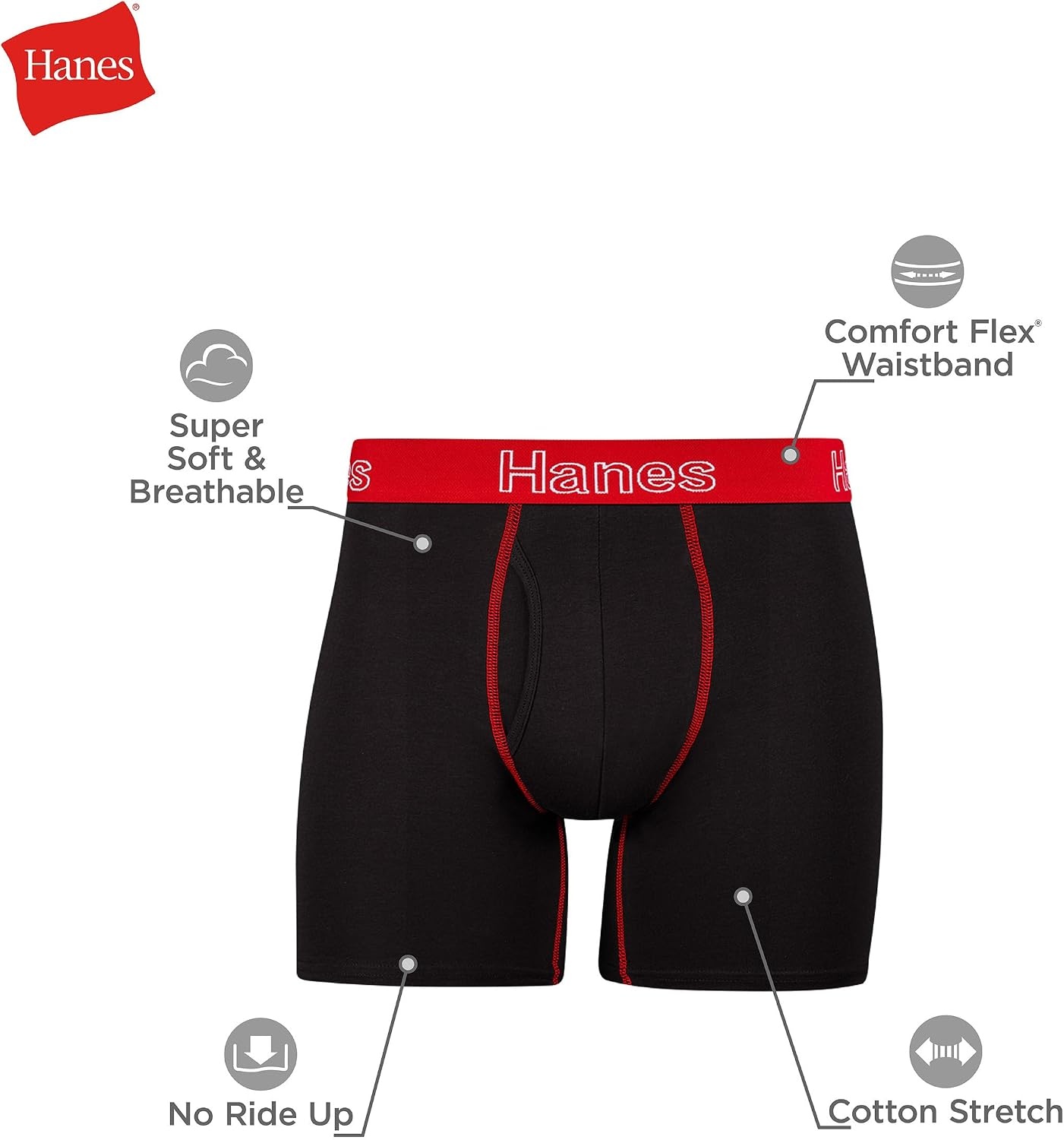 image:imageHanes Mens Boxer Brief Underwear Pack Stretch Cotton Boxer Briefs for Men Moisturewicking 6packBlack Color Band 6 Pack