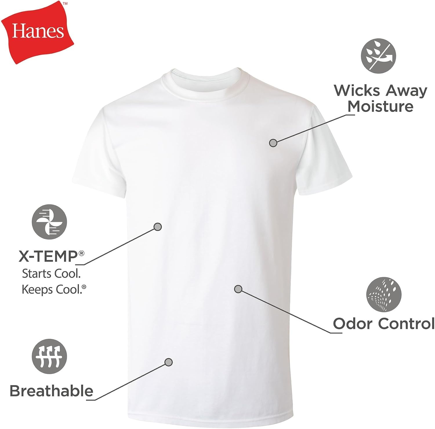 image:imageHanes Mens Performance Undershirt XTemp MoistureWicking Crewneck White 5PackWhite