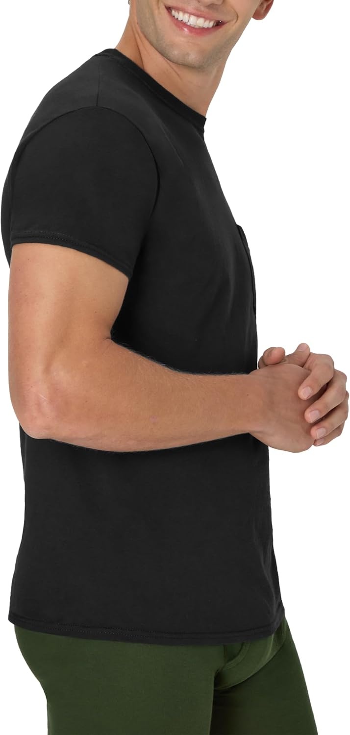 image:imageHanes Mens Pocket TShirt Undershirts 6Pack Cotton Tees Cool breathable amp staytucked Cotton Pocket TShirt 6pack for men with odor protection and Cool Comfort moisture wickingBlackGrey