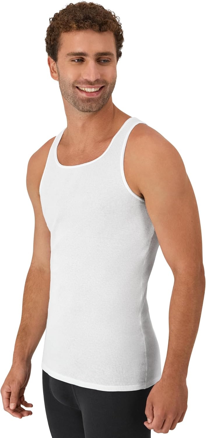 image:imageHanes Mens Tank Undershirt Pack Cotton Tank Undershirt MoistureWicking Breathable White or GreyBlack MultiPackWhite 12 Pack