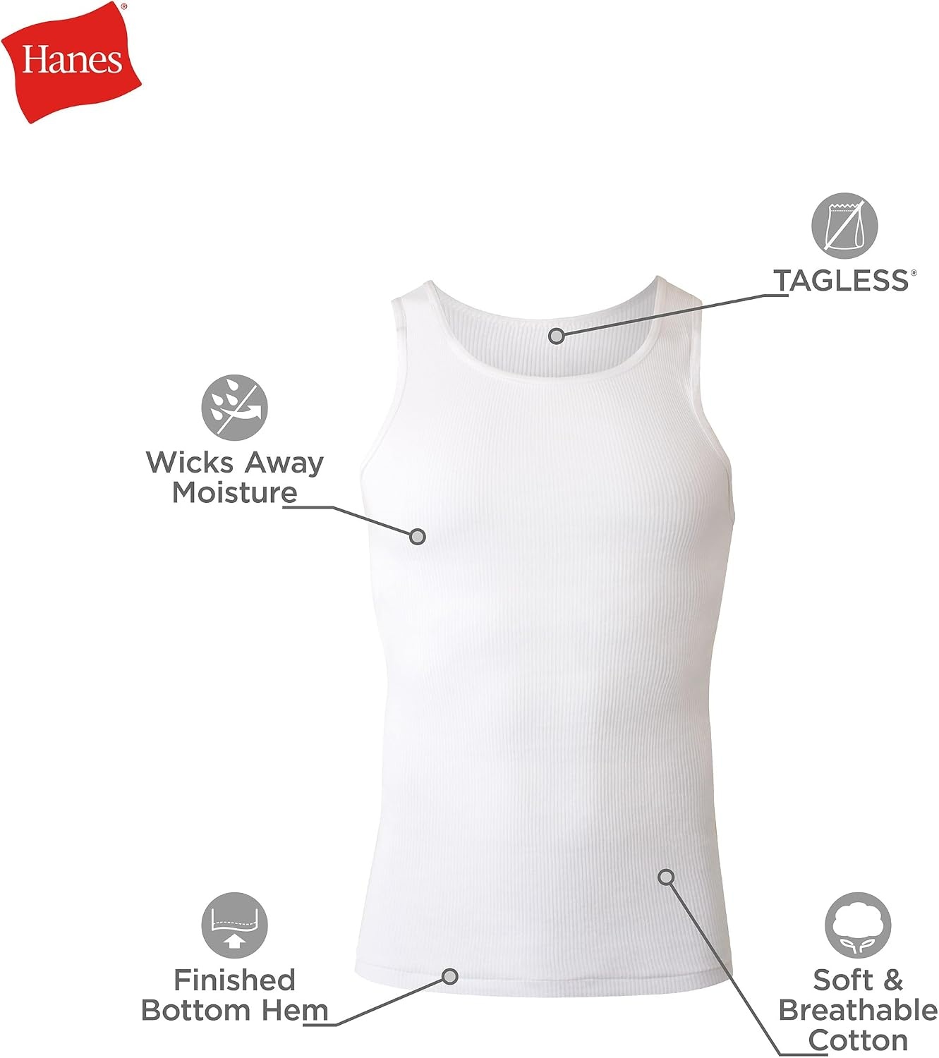 image:imageHanes Mens Tank Undershirt Pack Cotton Tank Undershirt MoistureWicking Breathable White or GreyBlack MultiPackWhite 12 Pack