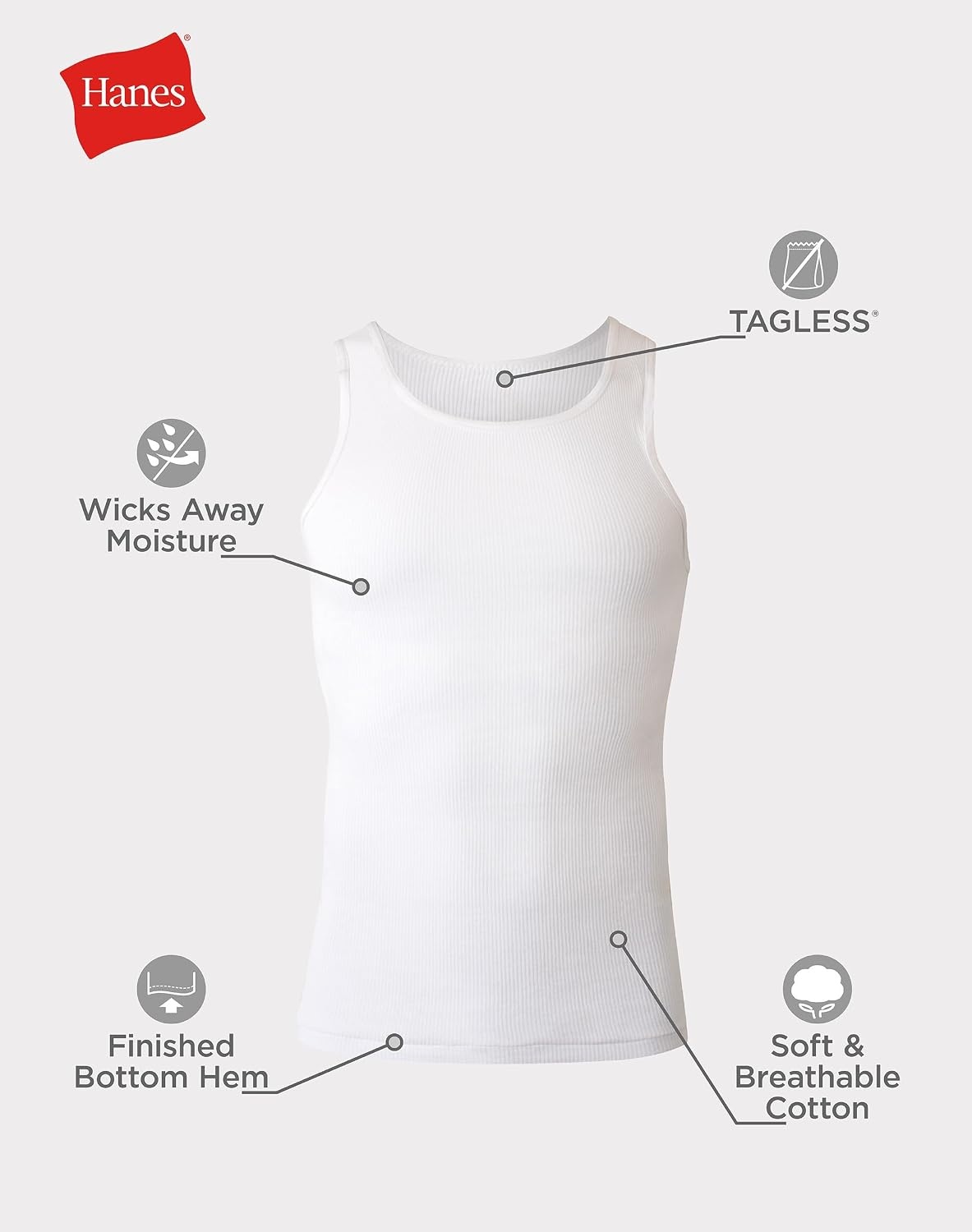 image:imageHanes Mens Tank Undershirt Pack Cotton Tank Undershirt MoistureWicking Breathable White or GreyBlack MultiPackWhite 6 Pack