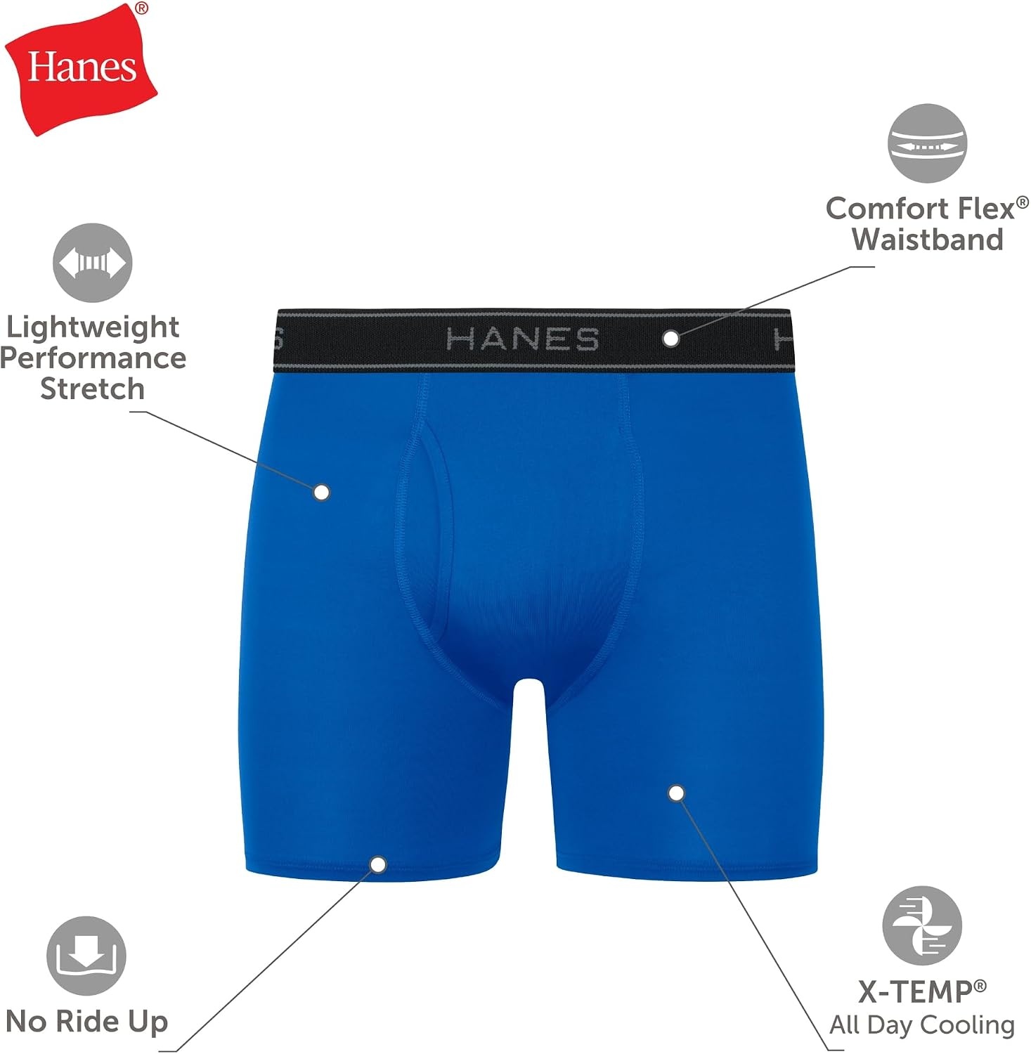 image:imageHanes Mens Underwear Boxer Brief Pack Performance Stretch Underwear Moisturewicking Boxer Briefs for Men 6packBlackBlueGrey