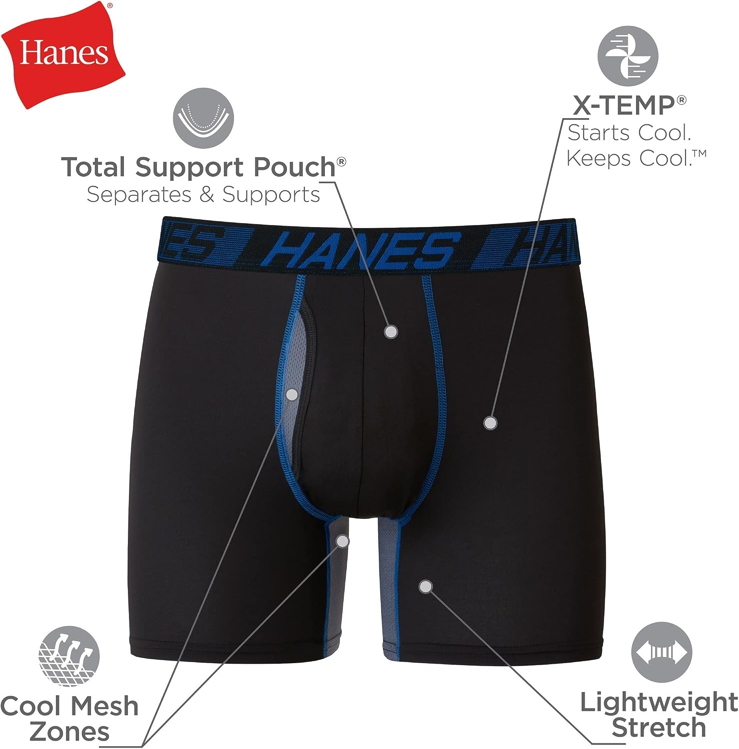 image:imageHanes Mens Underwear Boxer Briefs Pack 3Pack Total Support Pouch Long or ShortLeg Boxer BriefsBlack