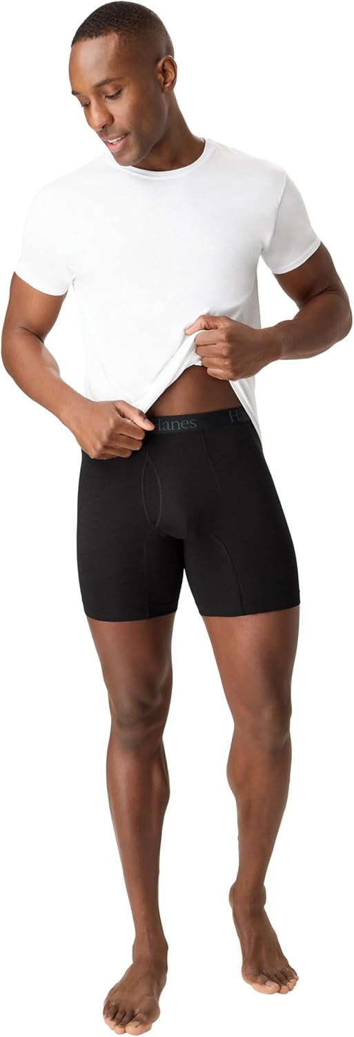 image:imageHanes Mens Underwear Boxer Briefs or LongLeg Boxer Briefs Pack 3 Pack NoRideUp StretchCotton Men ClothingBlack Dark Grey Light Grey Long Leg Briefs