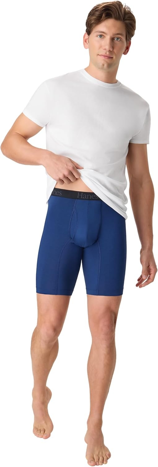 image:imageHanes Mens Underwear Boxer Briefs or LongLeg Boxer Briefs Pack 3 Pack NoRideUp StretchCotton Men ClothingBlack Navy