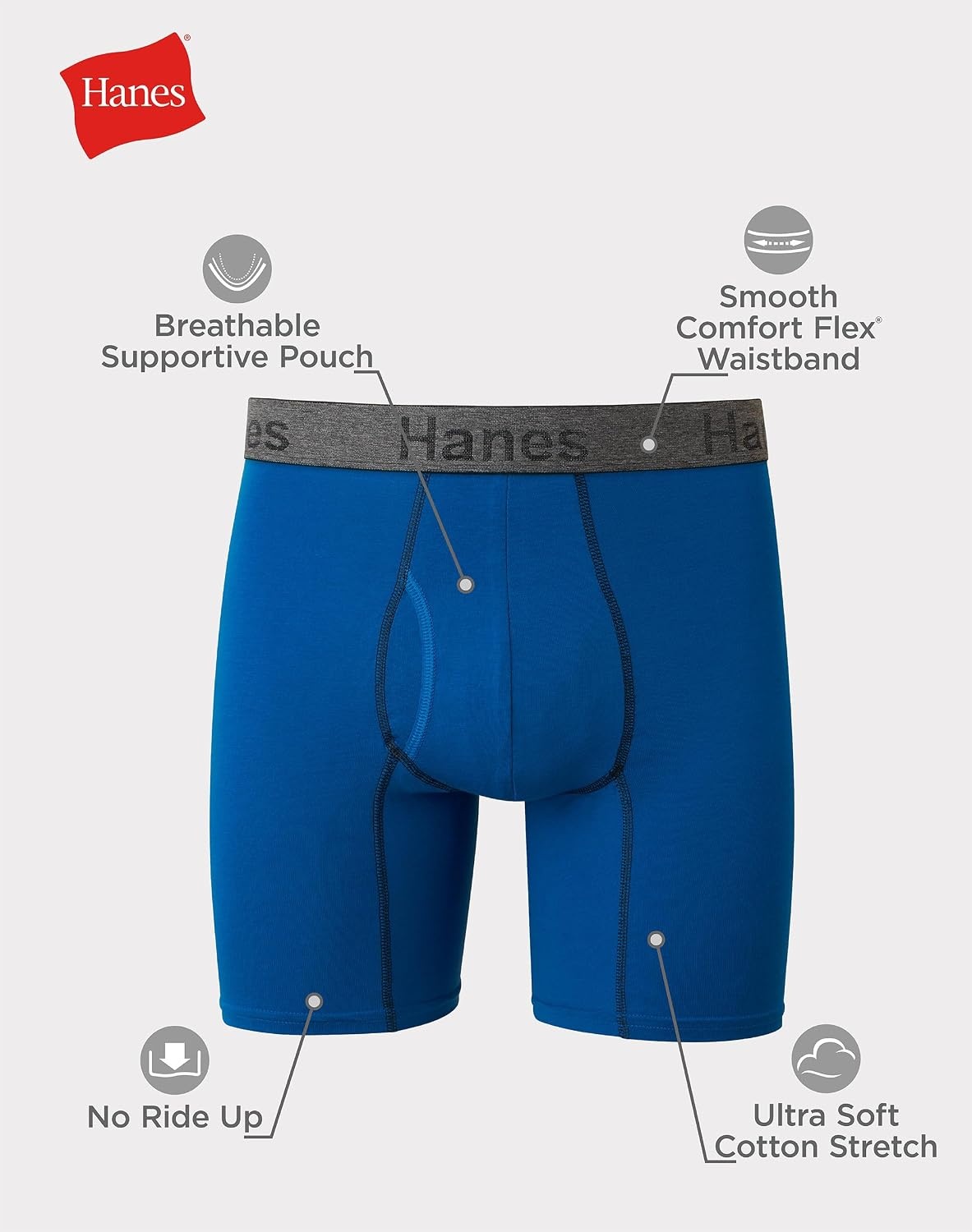 image:imageHanes Mens Underwear Boxer Briefs or LongLeg Boxer Briefs Pack 3 Pack NoRideUp StretchCotton Men ClothingBlueBlack Long Leg Briefs
