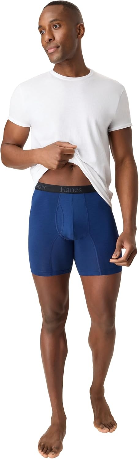 image:imageHanes Mens Underwear Boxer Briefs or LongLeg Boxer Briefs Pack 3 Pack NoRideUp StretchCotton Men ClothingGrey Navy Blue Long Leg Briefs