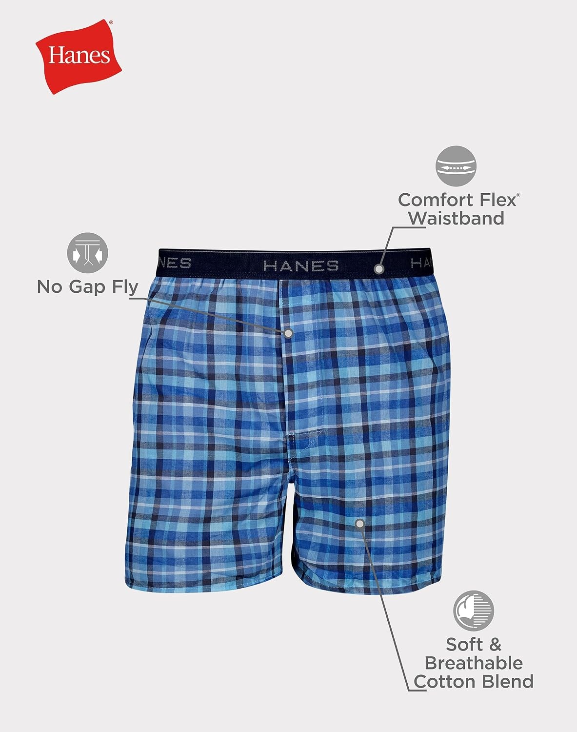 image:imageHanes Mens Underwear Boxers Pack Cool amp Breathable Cotton Underwear MoistureWicking Boxers for MenBlue Plaid 6 Pack