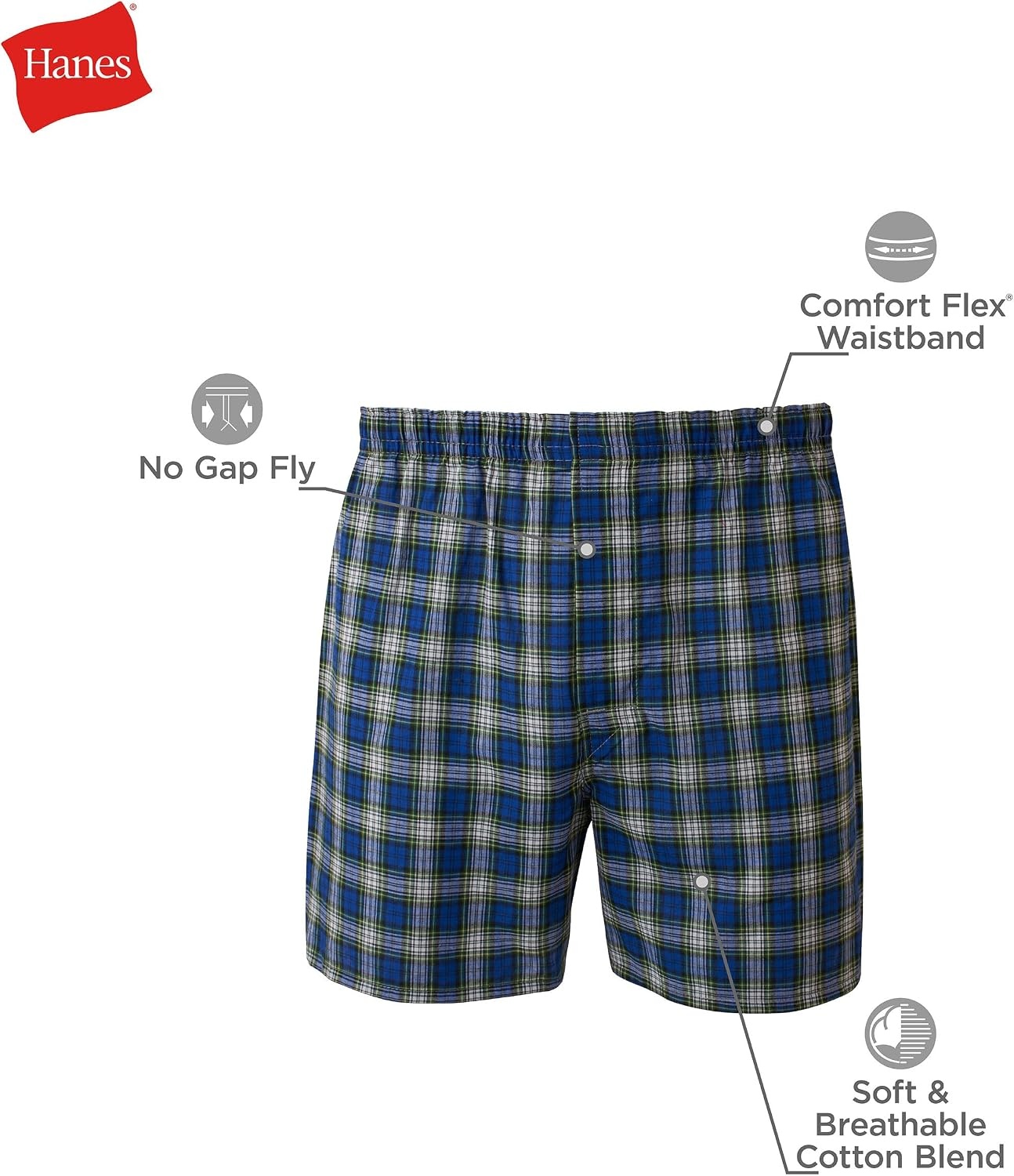 image:imageHanes Mens Underwear Boxers Pack Cool amp Breathable Cotton Underwear MoistureWicking Boxers for MenPlaid 5 Pack