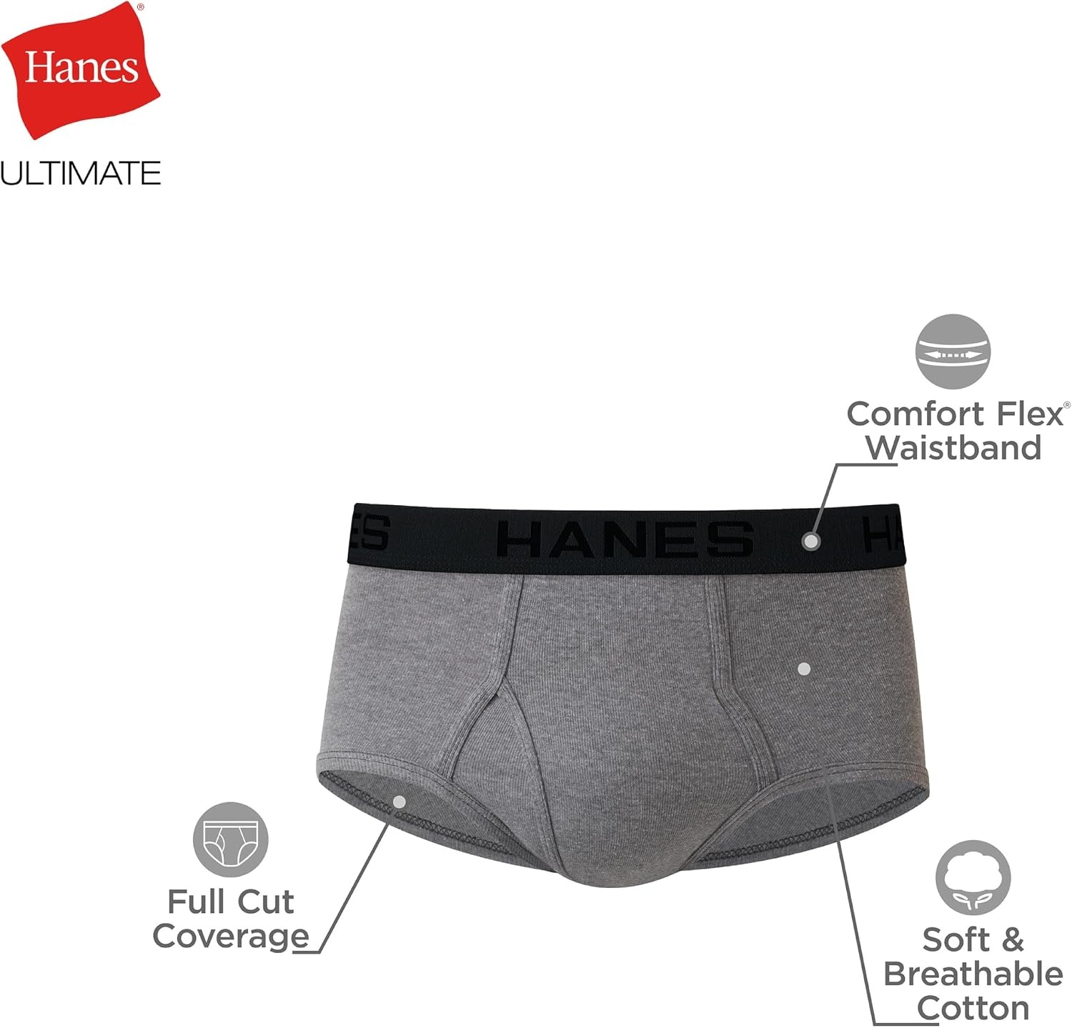 image:imageHanes Mens Underwear Briefs Ultimate Comfortsoft MoistureWicking Tagless Cooling MultipackGrayBlack