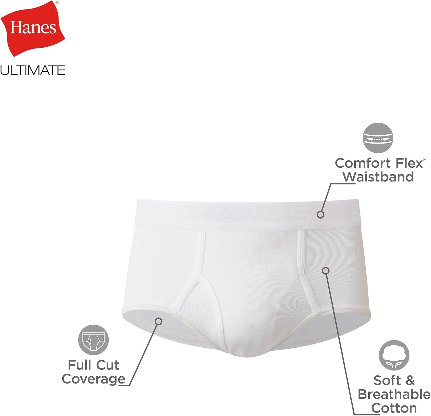 image:imageHanes Mens Underwear Briefs Ultimate Comfortsoft MoistureWicking Tagless Cooling MultipackWhite
