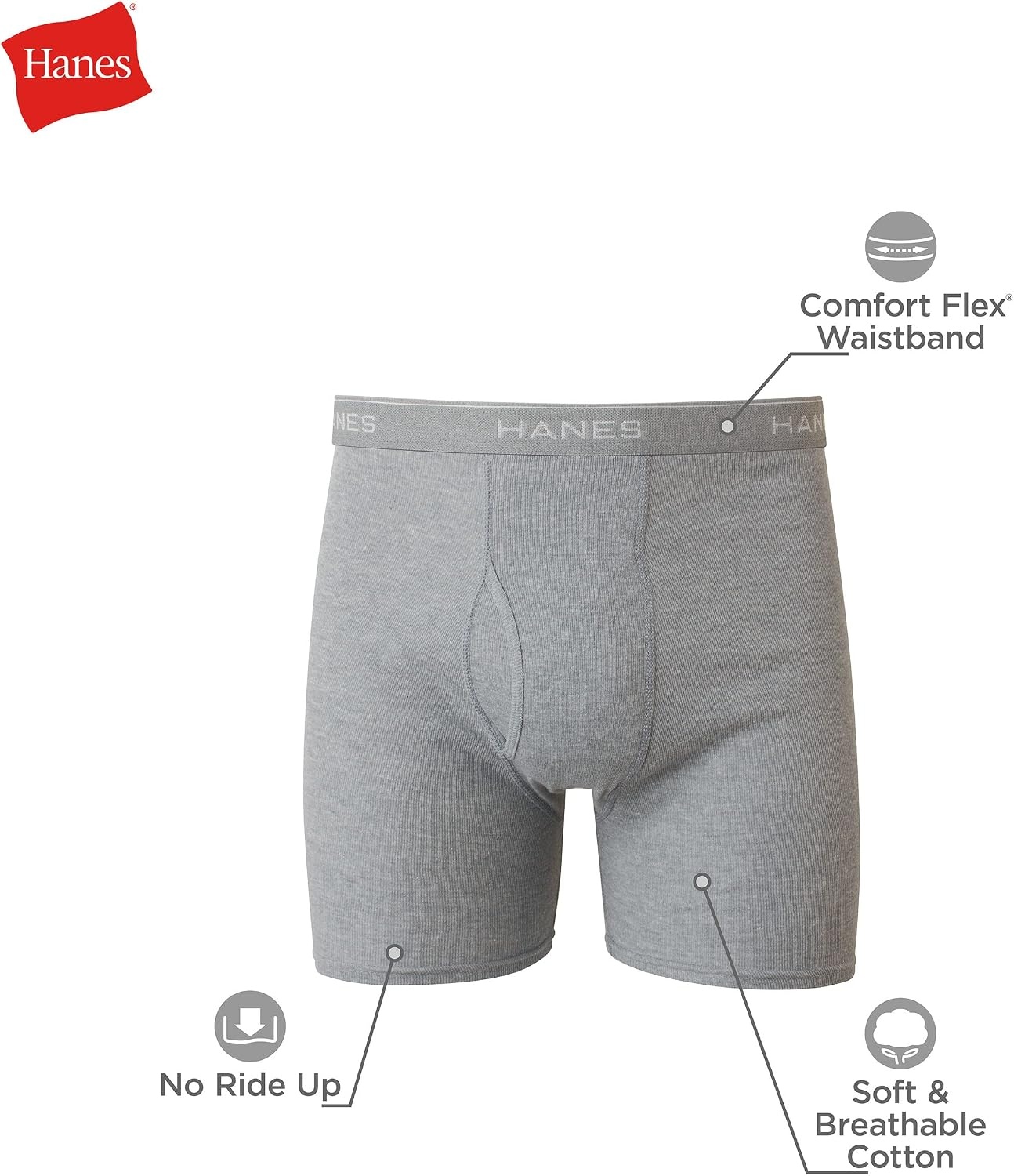 image:imageHanes mens Underwear Boxer Briefs Pack Cool amp Breathable Cotton Moisturewicking Underwear for Men No Ride UpRedBlue 6 Pack