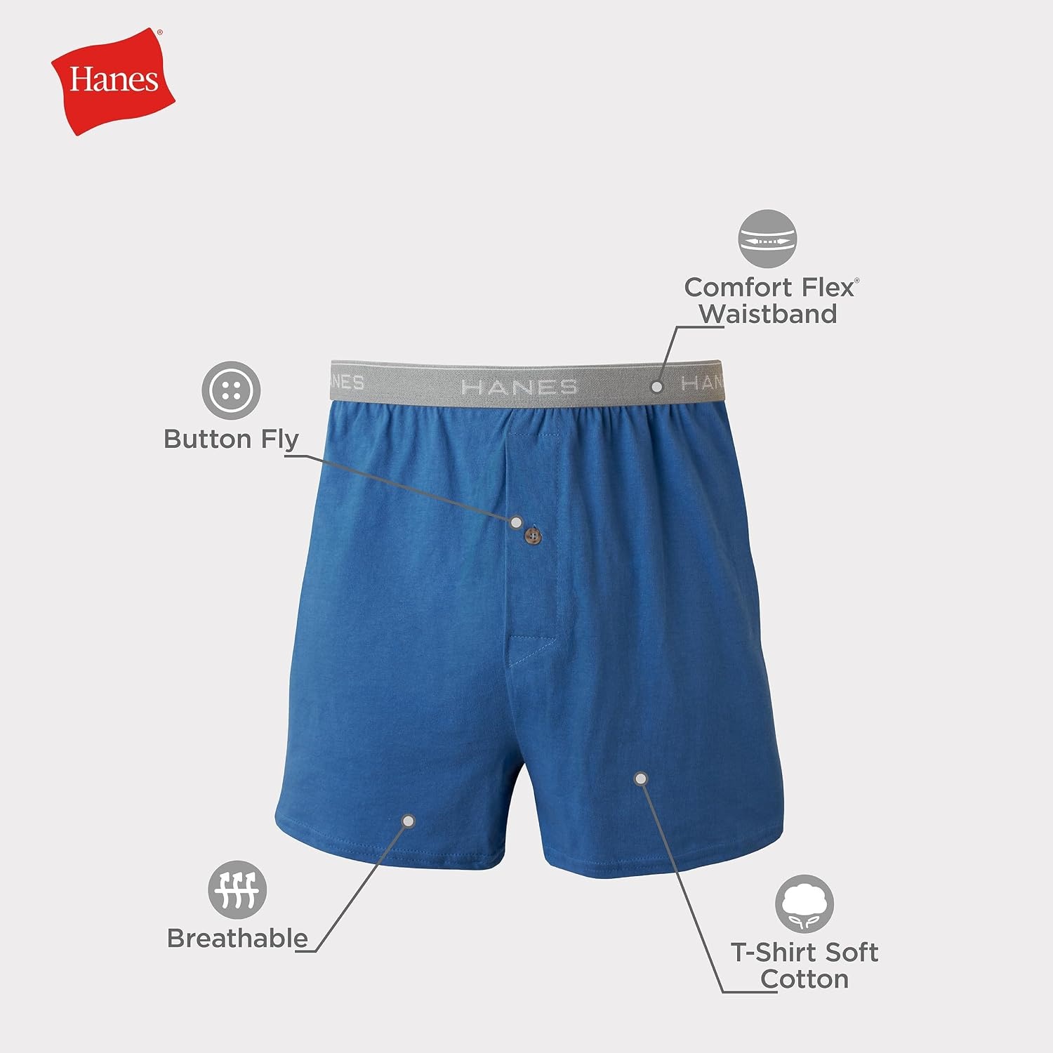 image:imageHanes mens Underwear Boxers Pack Cool and Breathable Cotton Underwear Exposed and Comfortflex Waistbands MultipackExposed Waistband Blue 5 Pack