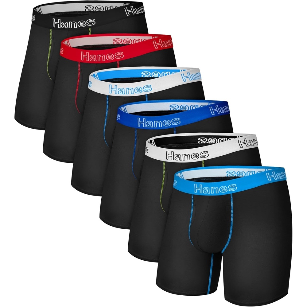 image:imageHanes Mens Boxer Brief Underwear Pack Stretch Cotton Boxer Briefs for Men Moisturewicking 6packBlack Color Band 6 Pack