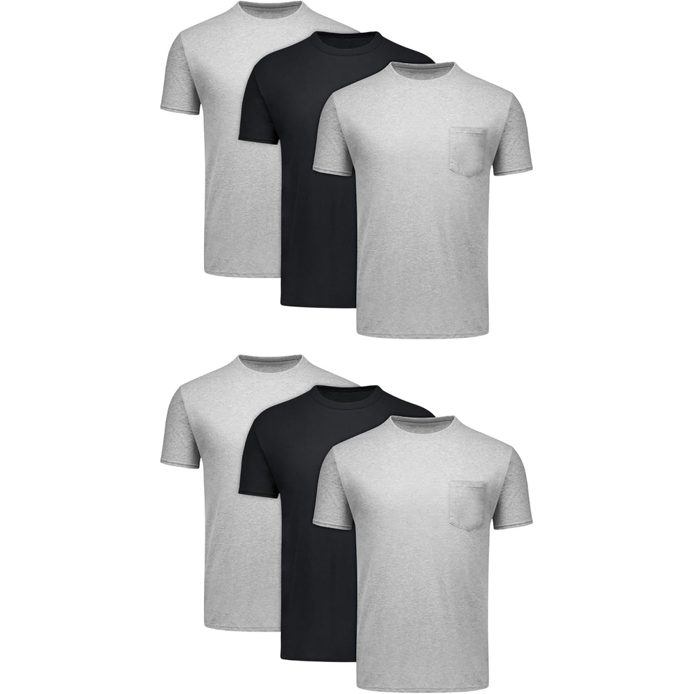 image:imageHanes Mens Pocket TShirt Undershirts 6Pack Cotton Tees Cool breathable amp staytucked Cotton Pocket TShirt 6pack for men with odor protection and Cool Comfort moisture wickingBlackGrey