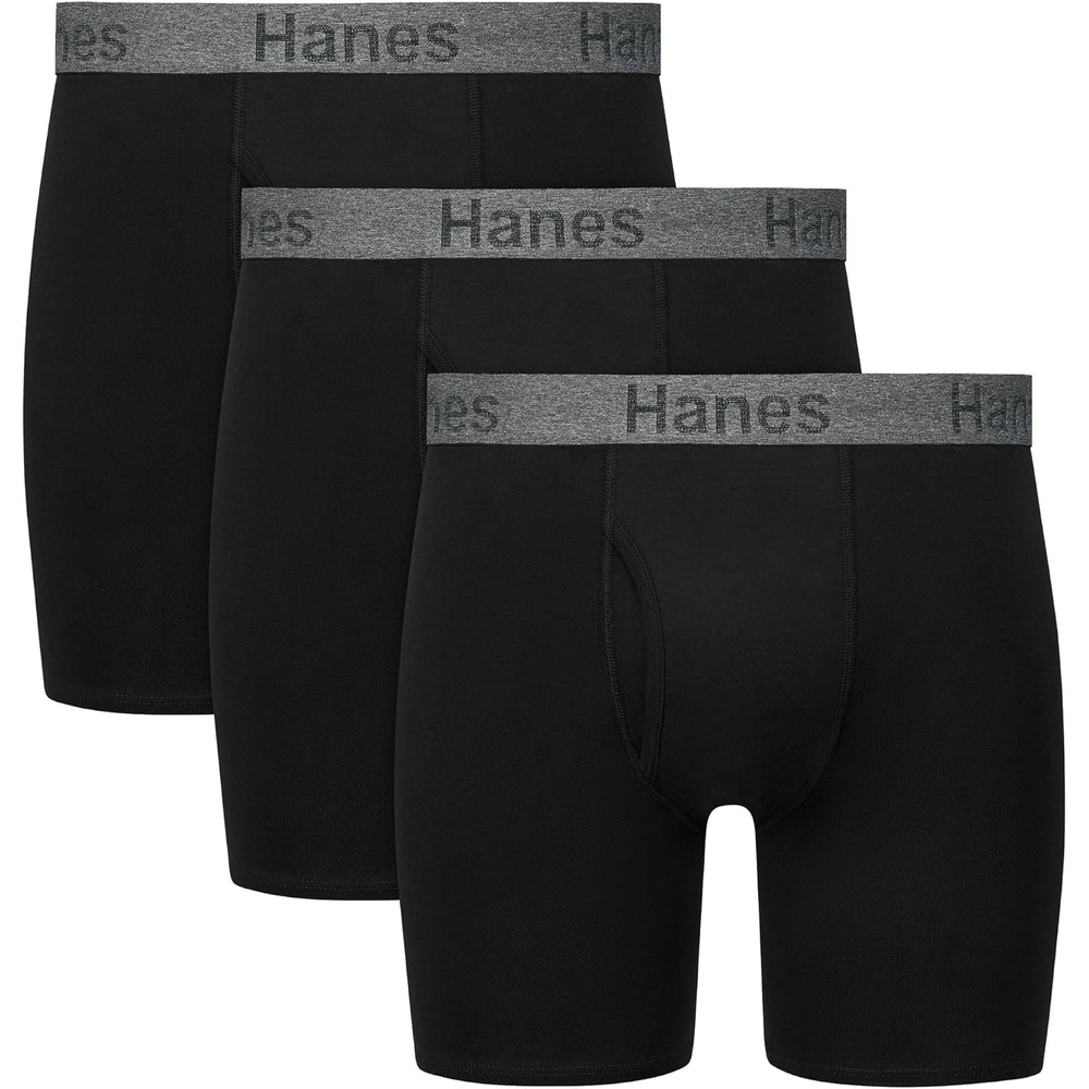 image:imageHanes Mens Stay Dry Pouch Boxer Briefs Performance Stretch Boxer Brief With Leak Protection 3packBlack black black