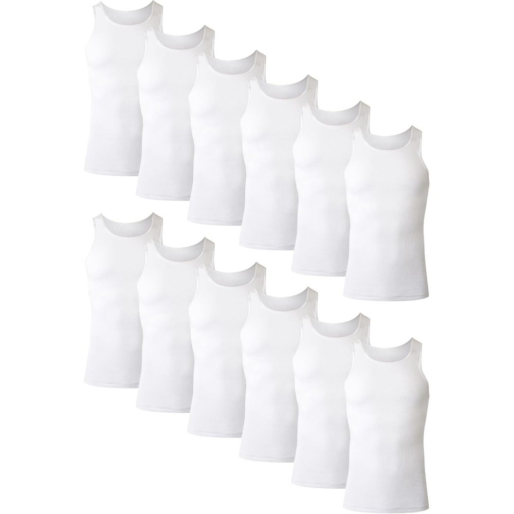 image:imageHanes Mens Tank Undershirt Pack Cotton Tank Undershirt MoistureWicking Breathable White or GreyBlack MultiPackWhite 12 Pack