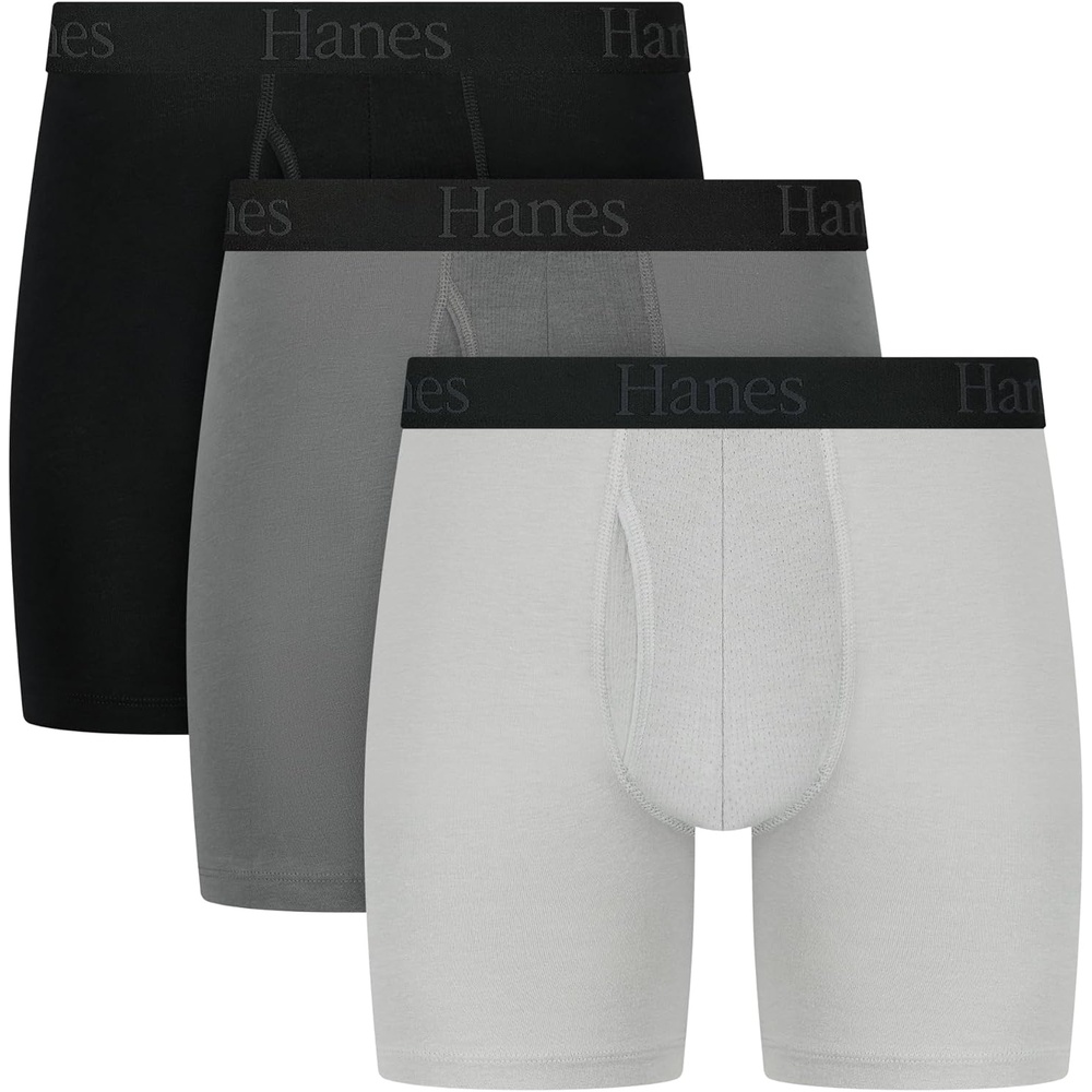 image:imageHanes Mens Total Support Pouch Mens Boxer Brief Underwear Antichafing Moisturewicking Odor Control 3packBlackDark GreyLight Grey