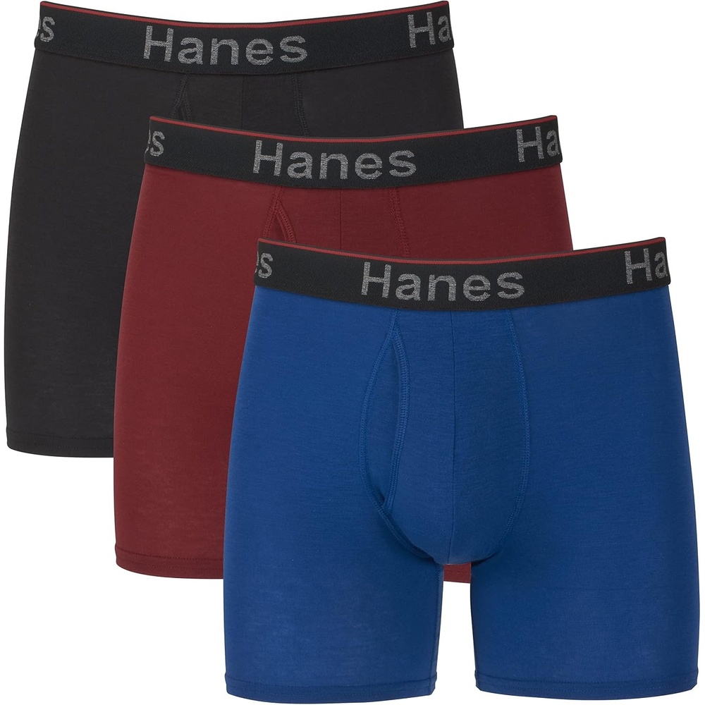 image:imageHanes Mens Total Support Pouch Mens Boxer Brief Underwear Antichafing Moisturewicking Odor Control 3packBlueRedBlack