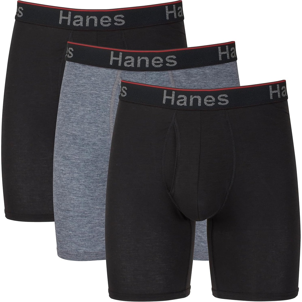 image:imageHanes Mens Total Support Pouch Mens Boxer Brief Underwear Antichafing Moisturewicking Odor Control 3packGreyBlack
