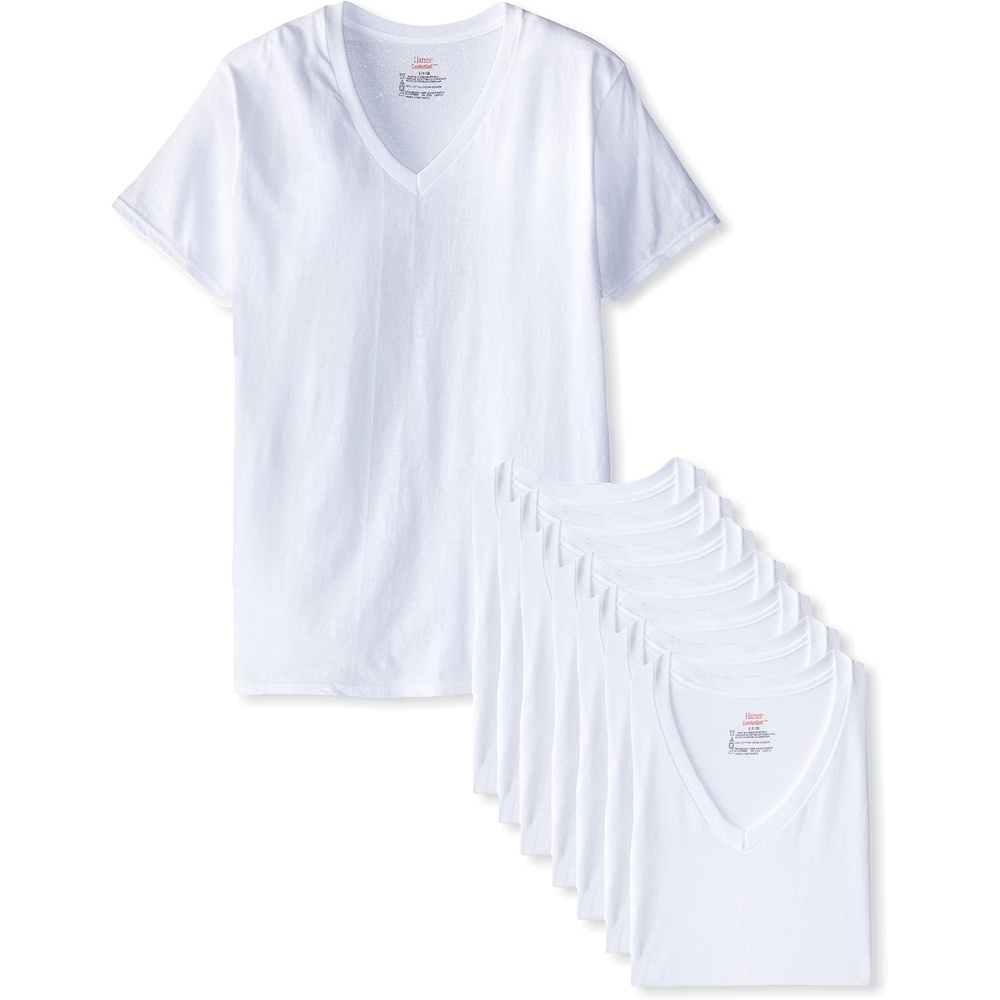 image:imageHanes Mens Undershirts TShirt Pack VNeck Cotton Tees for Men MoistureWicking Odor Control White MultiPack8 Pack White