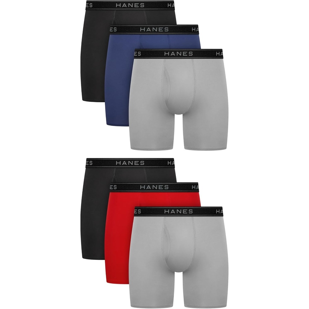 image:imageHanes Mens Underwear Boxer Brief Pack Performance Stretch Underwear Moisturewicking Boxer Briefs for Men 6packBlue Grey Black Red