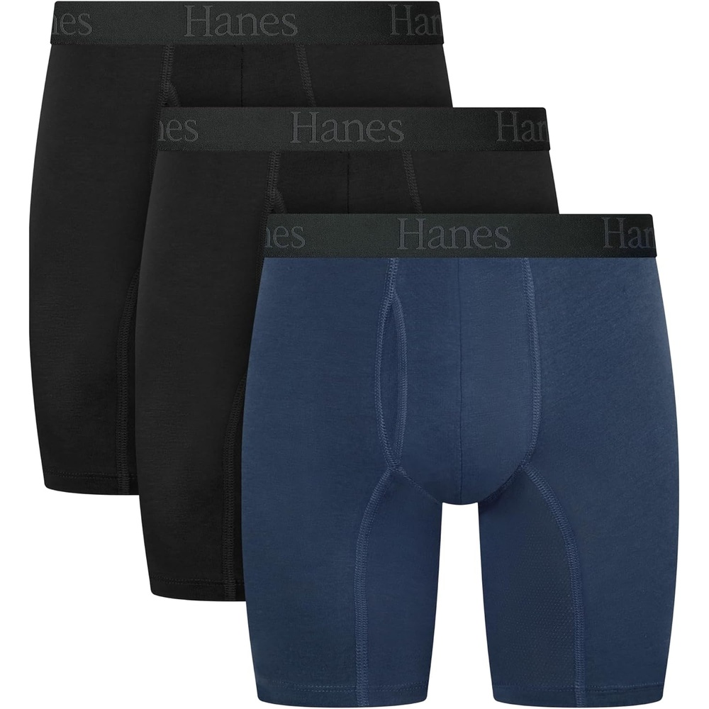 image:imageHanes Mens Underwear Boxer Briefs or LongLeg Boxer Briefs Pack 3 Pack NoRideUp StretchCotton Men ClothingBlack Navy