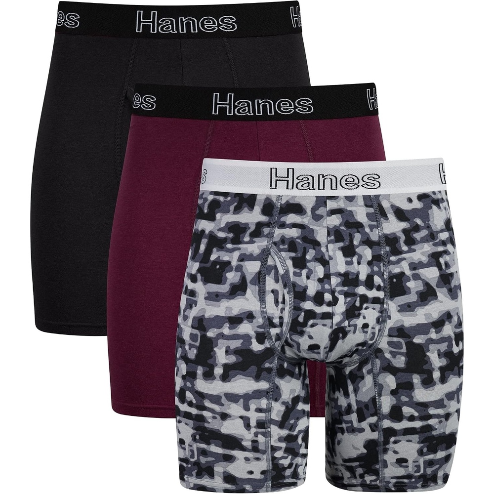 image:imageHanes Mens Underwear Boxer Briefs or LongLeg Boxer Briefs Pack 3 Pack NoRideUp StretchCotton Men ClothingBlackCranberry Concrete  3pack  Long Leg Briefs