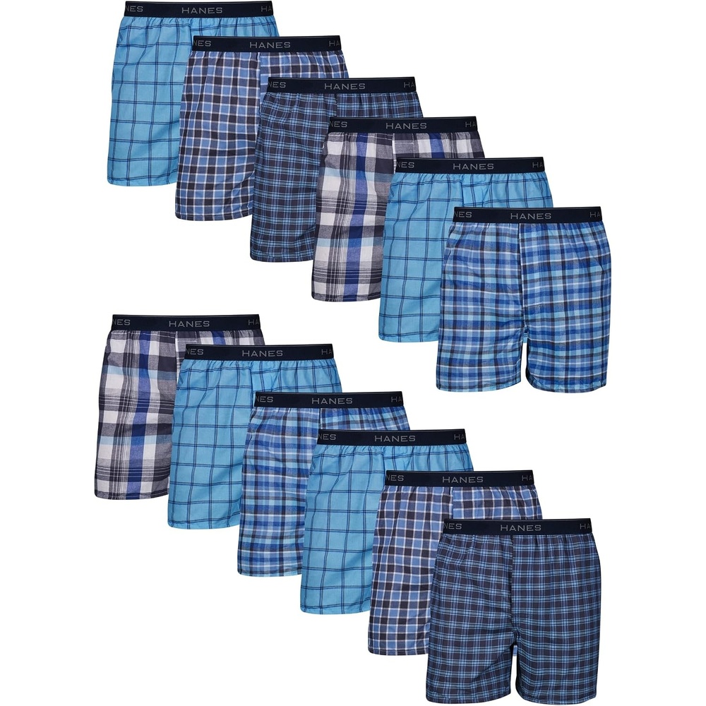 image:imageHanes Mens Underwear Boxers Pack Cool amp Breathable Cotton Underwear MoistureWicking Boxers for MenBlue Plaid 12 Pack